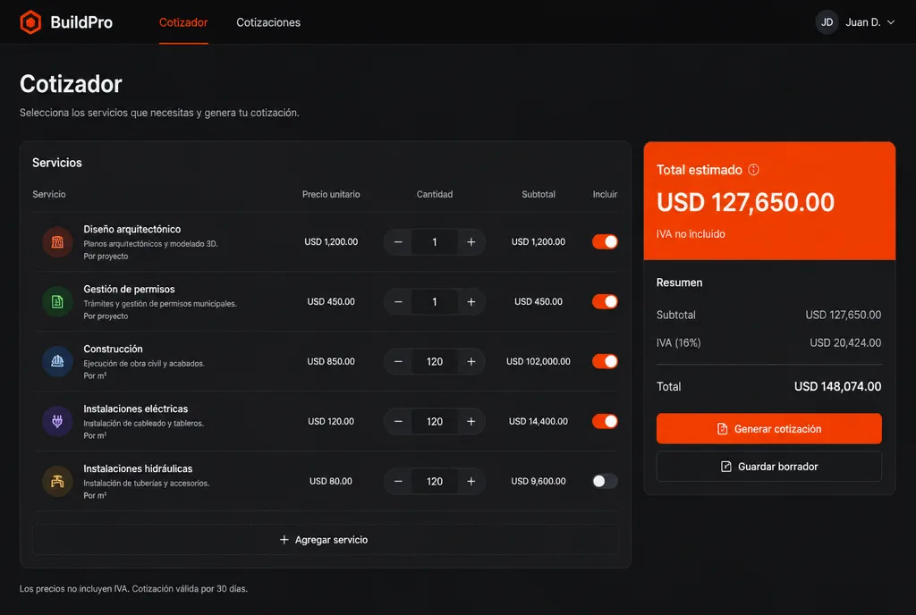 App cotizadora de servicios construida con Claude Code