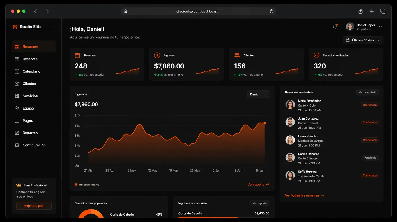 Dashboard de una app de servicios construida con Claude Code